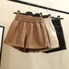 Shorts femininos shorts de couro pu mulheres de alta qualidade pernas largas shorts de couro falsamente shorts de cintura alta mulher outono solto pu PU 230509