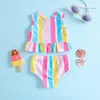 Deux pièces filles maillot de bain pièce arc-en-ciel rayure maillots de bain pour enfants 1-6 filles maillots de bain maillot de bain été