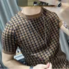 Erkek Tişörtler Houndstooth Erkekler Kısa Kollu Sweater T-Shirt O-Neck Örme Tees Street Giyim Yüksek Kaliteli Sosyal Kulüp Gündelik Tee Sess 230509