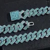 Chaînes Hip Hop Bleu Strass Cubain Lien Chaîne Collier Pour Hommes Femmes Punk 14MM Prong Colliers Rock Party Bijoux