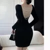 Casual Dresses Dress 2023 Autumn And Winter Style Velvet Back Hollowed-out Slim-fitting Buttock Pencil Skirt For Women