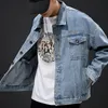 Jaquetas masculinas jeans pretos jaqueta curta masculina recorda o colarinho jeans jeans casacos bolsos casuais macacão streetwear homem Outwear 230509