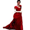 Elegant Red Formal Evening Dresses Ruched Hand Made Flowers Appliques Off Shoulder Long Satin Prom Dress For Women 2023 Vintage Celebrity Party Gowns