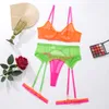 Contrasto Color Lingerie senza cucitura senza cucitura biancheria intima in pizzo in 3 pezzi trasparente reggiseno sensuale intimo e sussulto set