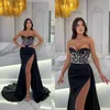 Beaded Top Sweetheart Black Prom Dresses Sleeveless Party Evening Dress Thigh Slit Long Special Occasion dress