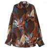 Women's Blouses Brown Print Women's T-Shirt Long Sleeve Chic Design Casual Urbane Loose Spring Autumn Beautiful Blouse