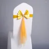 Stol täcker bågen knutband Sashes stretch spandex med fjärils organzaband för bröllop bankettmässigt möte