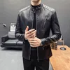 Herrjackor Mäns vårmotorcykel läderjacka stor storlek Pocket Black dragkedja LAPEL Slim Fit Male Spring and Autumn High Quality Pu Coat 230509