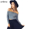 Canotte da donna Donna Maglia Crop Top Autunno Manica lunga con spalle scoperte Slash Neck T-shirt corta Bustier Tees Ragazze Streetwear