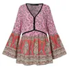 Dames blouses shirts geprinte zanzea dames v nek lange mouw vrouwelijke tuniek tops bohemian bloemen femininas losse knopen chemise 230509