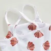 Two-Pieces Kids Girls Piece Swimsuits Shells Print Bikini Bathing Suit Sleeveless Tops with Plaid Shorts Split Swimwear Set