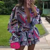 Two Piece Dress Fandy Lokar V Neck Suits Women Fashion Lantern Sleeve Suit Women Elegant Loose Ruffles Mini Skirts Suits Female Ladies J230506