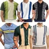 Herrpolos stil män lyxig knitad sommar kort ärm randig färgkontrast dropship stilig fit golf manlig skjorta 230510