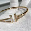 Bangle T Home T-shaped open bracelet Rose Gold with diamond mesh red with diamond with white fritillary bracelet fashion style holiday gift