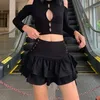 Skirts Gothic Street Sexy Bandage Ruffle Tiered Women High Waist Solid Criss Cross Tie Up A-Line Mini Pleated 230510