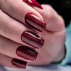 Fałszywe paznokcie 24pcs lśniący czerwony paznokcie zdejmowalne fakie z wzorem gradient pras na trumnie brokat