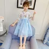 Girl Dresses Teenage Floral Dress zomer Zomer Korte mouw Kinderen Hanfu Girls Cheongsam Chinese stijl Kleding