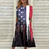 Casual Dresses Women's V-ringning Kort ärmklänning Polka Independence Day Printing With Pockets Summer For Women 2023