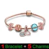 Rose Gold Designer Bransoletka Flower Charms Zestaw dla kobiet Prezent zaręczynowy z pudełkiem DIY Fit Pandora Bracelets Wiselanty Krzyki biżuteria