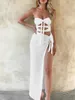 Casual Dresses Women Sexy Bodycon Tube Dress Sleeveless Strapless Knot Front Cut Out High Split Slim Fit Maxi Long Club Party