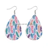 Charm Fashion Feather Print Pu Leather Earrings for Women Dangle Drop Oval Waterdrop Ear Party Jewelry Wholesale Deli Dhgarden Dhe1d