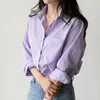 Bluzki damskie koszule Spring Blouse w paski kołnierzyka Turndown Office damskie topy pełne rękawie Purple Fashion Fash Blusas 230510