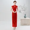 Ethnische Kleidung Chinesischer Stil Übergroßes Damenkleid Einfache einfarbige Pailletten Cheongsam Damen Bühnenperformance