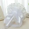 Fleurs décoratives Blanc Faux Soie Diamant Fleur Ruban Bouquet De Mariage De Mariée Tenant Rose Faux Pour La Décoration