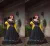 Satin Mexican Quinceanera Dresses Embroidered Plus Size 2023 Black Off Shoulder Lace-up Corset Charro vestidos de xv