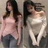 Women's T-Shirt Autumn Women Sexy V neck T-shirt Slim Long Sleeve Solid Color Off Shoulder Korean Sweet Tee Tops Basic Tshirt 230510