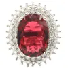 Кластерные кольца 27x23 мм, захватывающее овальный драгоценный камень 8,4 г розовый малиновый родолит гранат, белые украшения CZ для женского серебра
