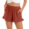 Kvinnors shorts i pyjama för kvinnor midja sommaren hög bomullslinne elastiska fasta plus -flickor