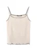 Camisoles Tanks PUWD Elegant Women Beige Tank Summer Fashion Ladies Falsie Slim Lace Patchwork Top Donna Chic Soft Cotton Tops 230510