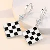Stud Earrings Fashion Female 925 Sterling Silver Black And White Checkerboard Glue Dropping For Women Jewelry Girl Gift