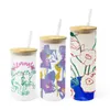 USA /CA Local Warehouse 16oz Sublimation Tumblers Blanks Straight Frosted Clear Transparent Iced Coffee Glass Mugs Water Cups with Bamboo Lid And Straws