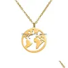 Pendentif Colliers En Acier Inoxydable Carte Du Monde Collier Femmes Hommes Chaînes En Or Sier Rose Globe Voyage Bijoux Cadeau Drop Delivery Dhgarden Dhqvi