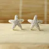 Pendientes de tuerca Plata de Ley 925 estrella de mar claro CZ pendiente para mujer joyería de moda fiesta Brincos Femin