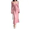 Robes décontractées Little Sweetheart Slim Dress Set Strap Cardigan FitSlim Ins Solid Color Long 2 Piece