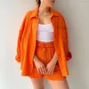 Women's Swimwear Women Dress Summer 2023 Beach Wear Coverup Two Piece Knit Cloth Lapel Long Sleeve Shirt Leisure Suit String High Waist