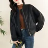 Women's Jackets Baseball Uniform Short For Women PU Leather Coats Winter Stitching Autumn Plus Velvet Inside Lingerie Stand Collar Girls