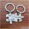 Porte-clés son roi sa reine porte-clés et chaîne de Couple Puzzle anneau amoureux cadeaux d'anniversaire livraison directe bijoux Dhidz