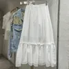 スカート韓国のファッション刺繍女性のための白い白いスカート弾性ウエストドローストリングエレガントな大きな裾カワイイロングジュペ