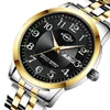 Armbanduhren Goldene Herrenuhr Edelstahlband Mode Leuchtende Quarzuhr Für Mann Dual Kalender Männliche Uhr Reloj Hombre