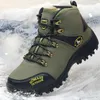 Calzado de senderismo Cuero verde militar senderismo hombres zapatos impermeables con cordones caza al aire libre senderismo botines para invierno cálido botas de nieve para hombre P230510