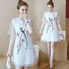 Ethnic Clothing 2023 Chinese Vintage Dress Cheongsam Improved Qipao National Flower Embroidery Chiffon Oriental Evening Vestido