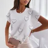 T-shirt feminino Summer Fashion Feather Principed camisetas femininas lazer O-pescoço as mulheres de luva curta de tamanho curto