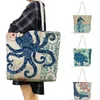 Storage Bags Marine Life Bag Handbags Linen Women Octopus Shoulder Bag Thick Rope Shopping Bag Summer High Capacity Travel Beach Tote Bag P230510