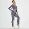 Stroje jogi Nowe zbiór z długim rękawem Zestaw jogi Zestaw Sets Womens Fitness Odzież Kobiety Zestaw Sport Zestaw 2 sztuki Sport Suit Płynne legginsy AA230509