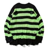 Men's Hoodies & Sweatshirts Long Sleeve Sweaters Red Black Ripped Stripe Knit Men Hip Hop Hole Casual Pullover Sweater Male Fashion Loose 73