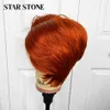 Hair Wigs Pixie Cut Lace Human for Women Straight Short Bob T Part Ginger Orange Frontal 230510